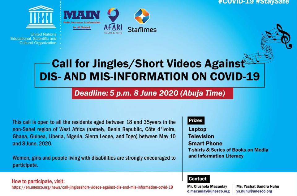 Extension of the Call for Jingles/Short Video against Dis and Mis – information on COVID-19.